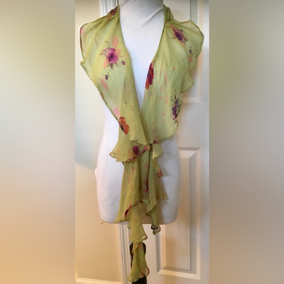 ELIZABETH GILLETT Anthropologie Asymmetrical Floral Roses Silk 100% - Picture 1 of 7